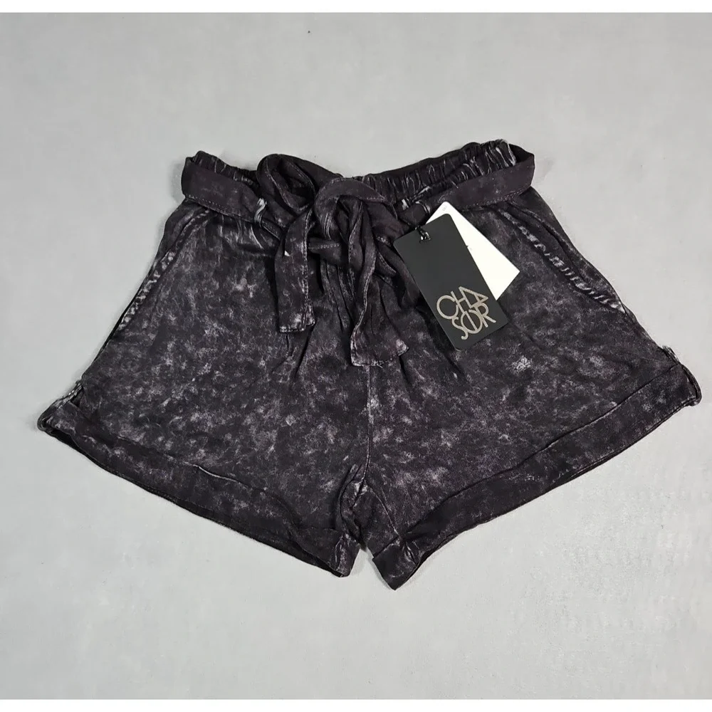 Chaser Womens Black Cloud‎ Wash Tie Waist Shorts Size Small NWT